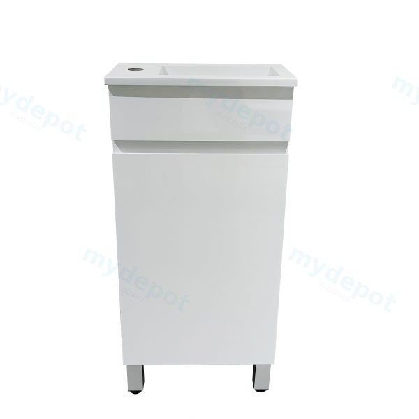 [50528] 400*210*835mm Freestanding Gloss White Slim PVC Vanity With Ceramic Top