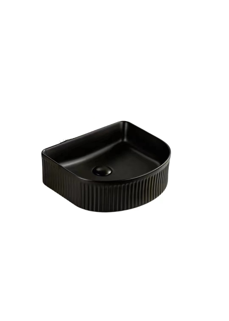 [55414] 400*350*130mm Matt Black Arco Flueted Fine Ceramic Above Counter Basin No Overflow 32mm Waste