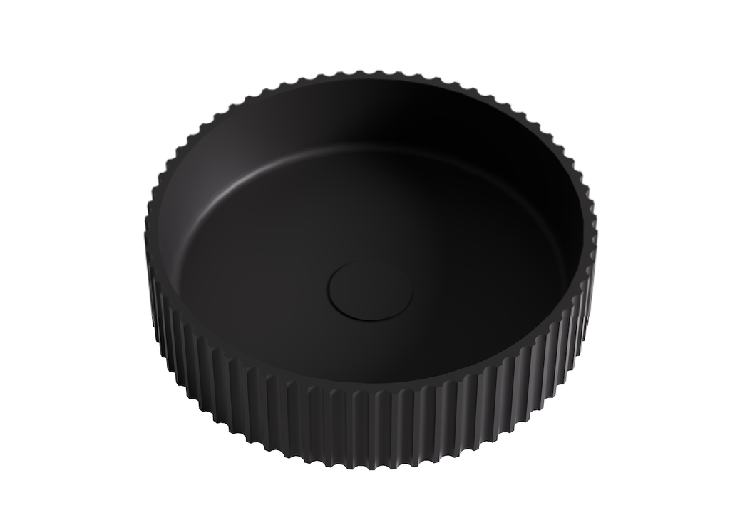 400*400*120mm Matt Black Olley Fluted Solid Surface Above Counter Basin 32mm Waste