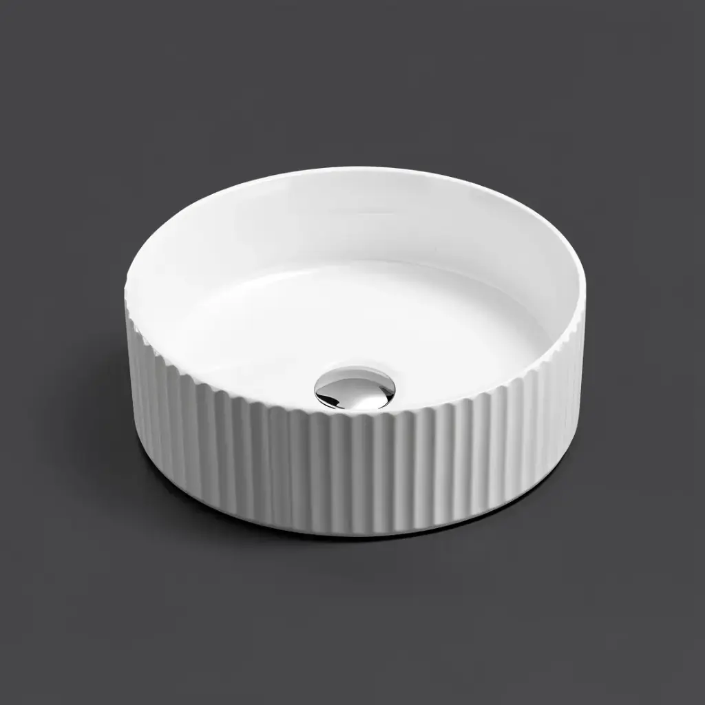 400*400*125mm Gloss White Olley Fine Ceramic Fluted Art Basin No Overflow,32mm Waste