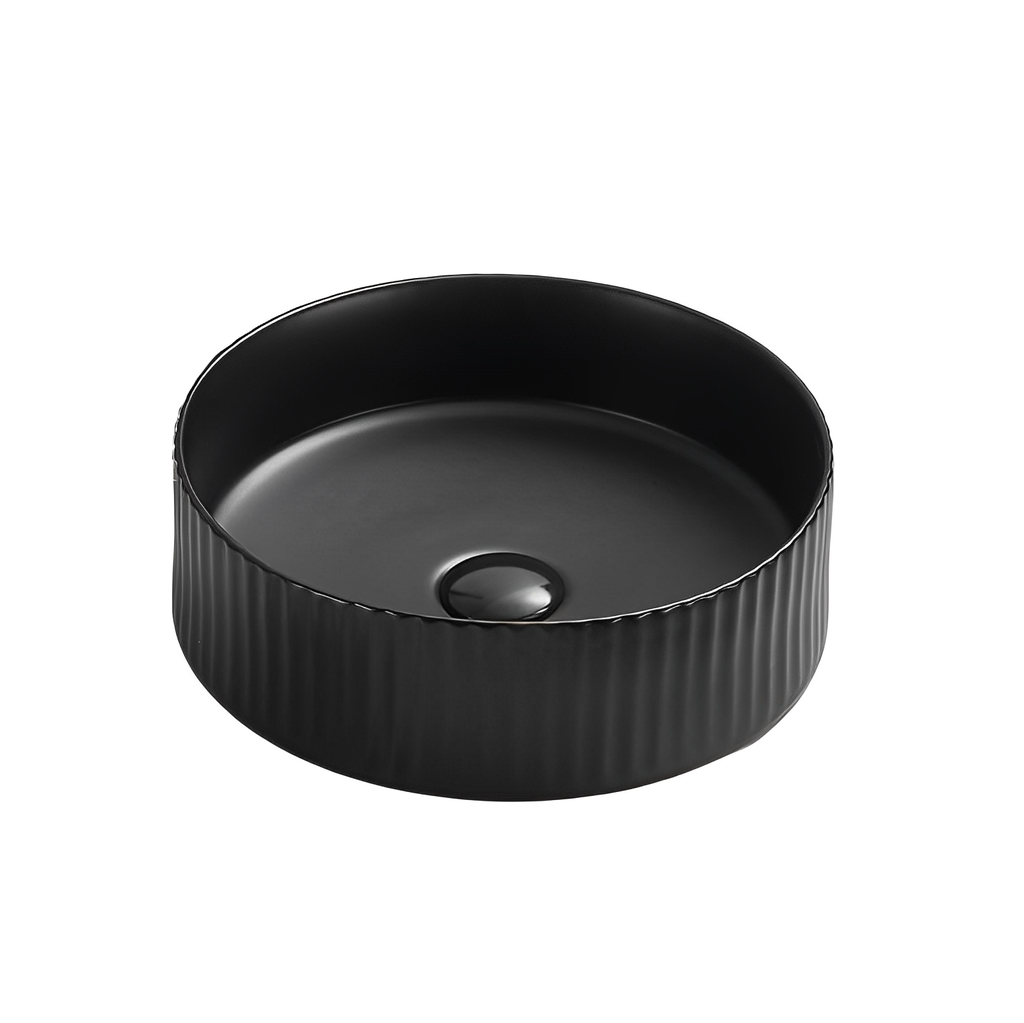 [55479] 400*400*125mm Matte Black Olley Fine Ceramic Fluted Art Basin No Overflow,32mm Waste