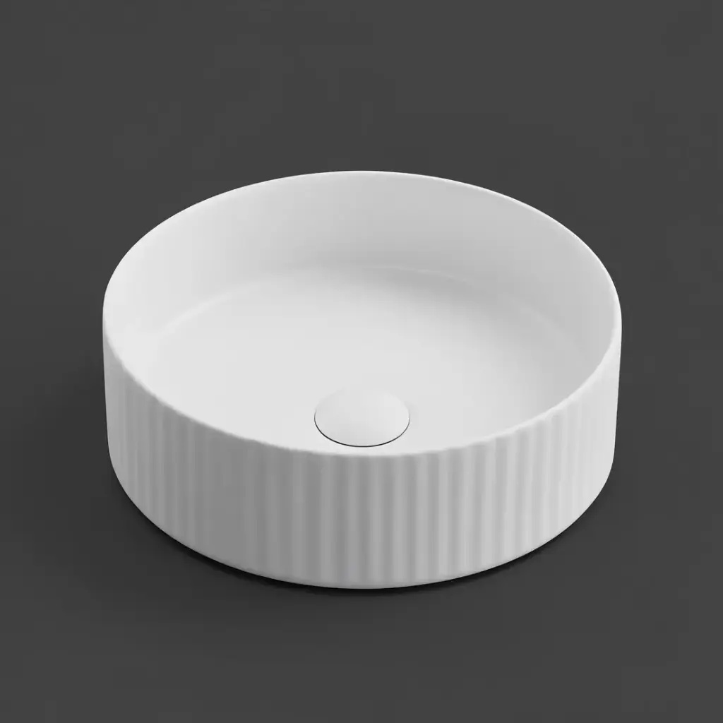 400*400*125mm Matte White Olley Fine Ceramic Fluted Art Basin No Overflow,32mm Waste