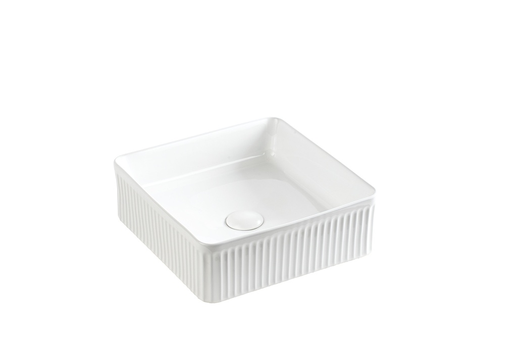 [55428] 400*400*130mm Matte White Crete Flueted Fine Ceramic Above Counter Basin No Overflow 32mm Waste