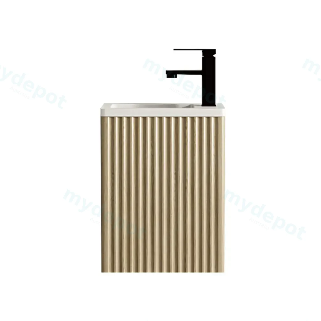 [50547] 400x222x500 Natural Oak Premium Straight Edge Wall Hung vanity With Gloss White Basin