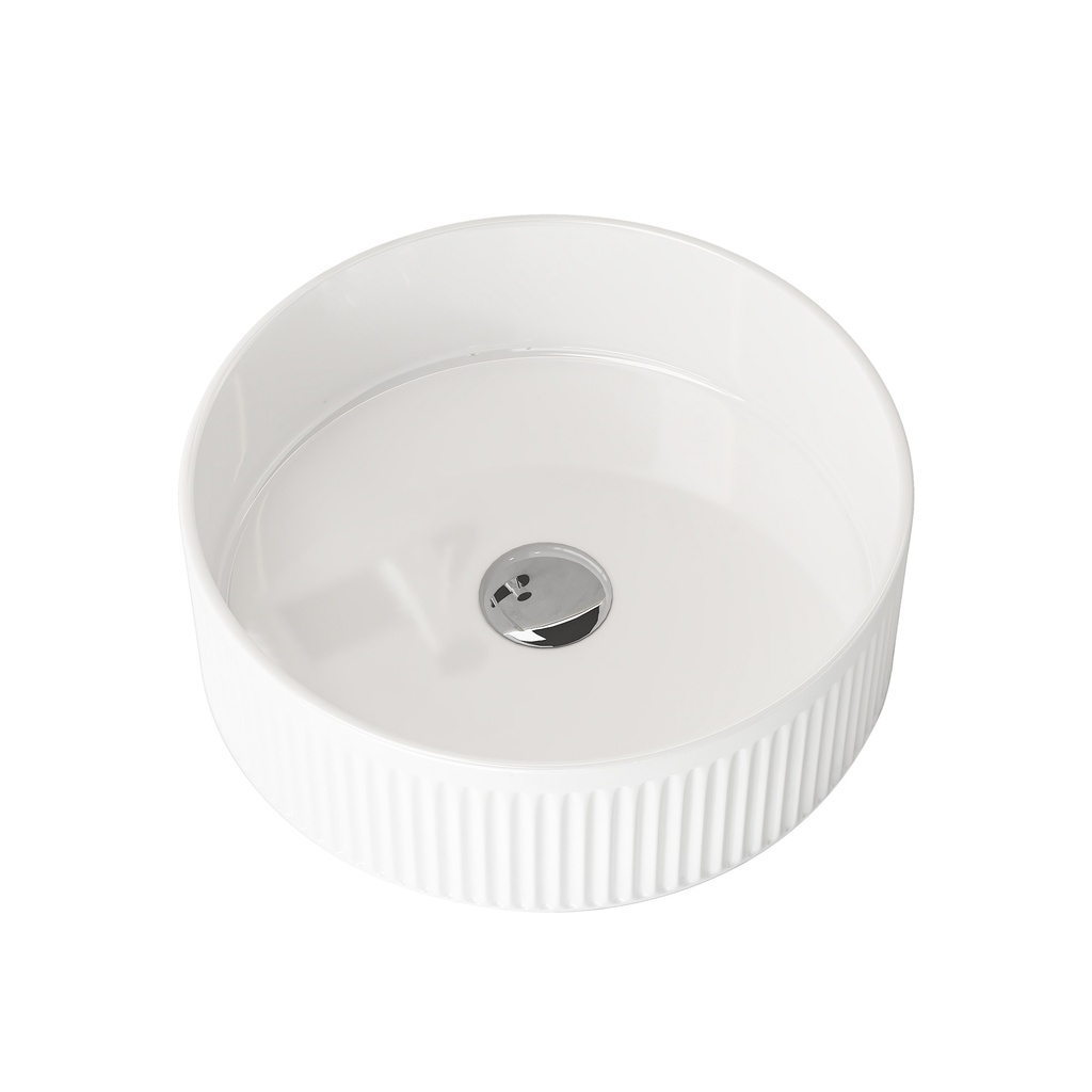 400x400x130mm Round Fluted Goss White Ceramic Art Basin Above Counter Basin