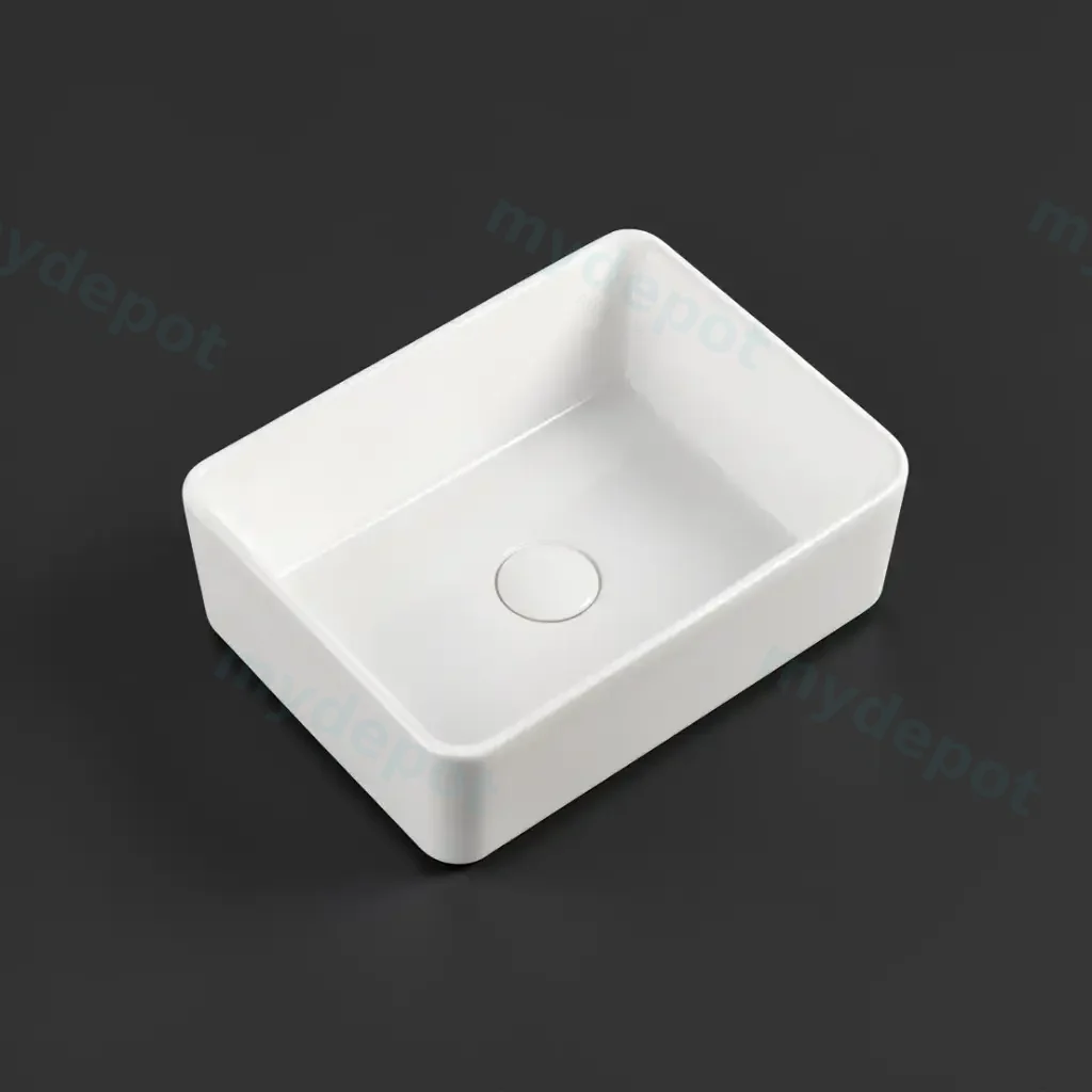 [90121/AC4130S] 410x300x130mm Rectangle Gloss White Ceramic Above Counter Basin Non-overflow