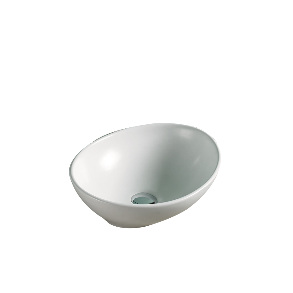 [55416] 410*340*135mm Matte White Birch Fine Ceramic Above Counter Basin No Overflow,32mm Waste