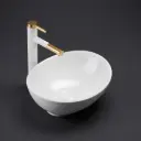 410*340*135mm Matte White Birch Fine Ceramic Above Counter Basin No Overflow,32mm Waste