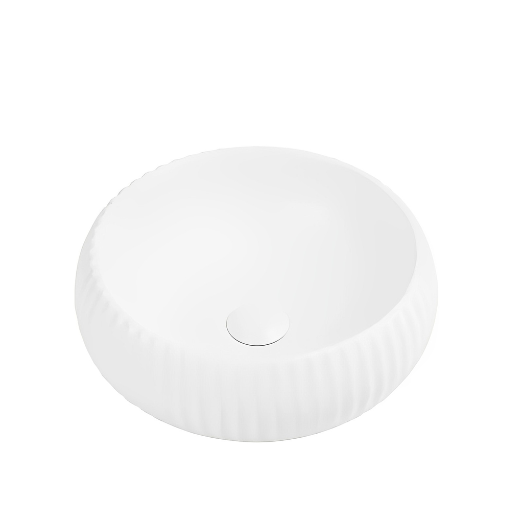 [55489] 410*410*130mm Matte White Oran Fine Ceramic Fluted Art Basin No Overflow,32mm Waste