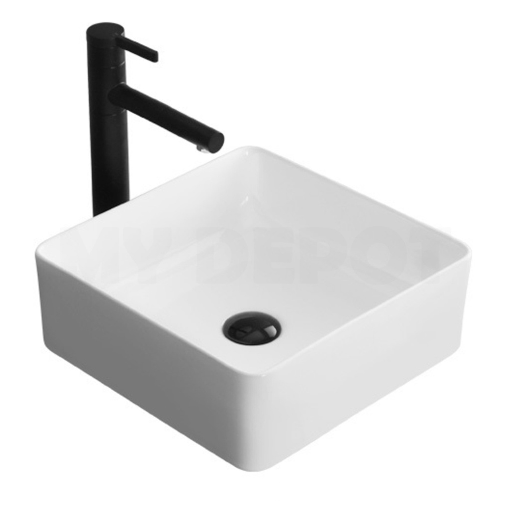 [90135/AC4141S] 410*410*135mm Square Gloss White Ceramic Above Counter Basin Non-overflow