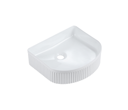 415*365*120mm Cora Above Counter Fluted Gloss White Arch Basin