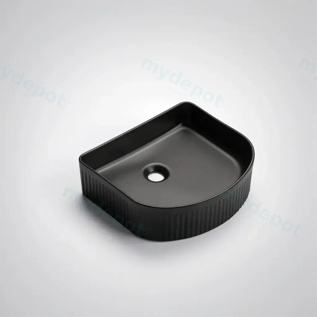 [50018] 415*365*120mm Cora Above Counter Fluted Matt Black Arch Basin