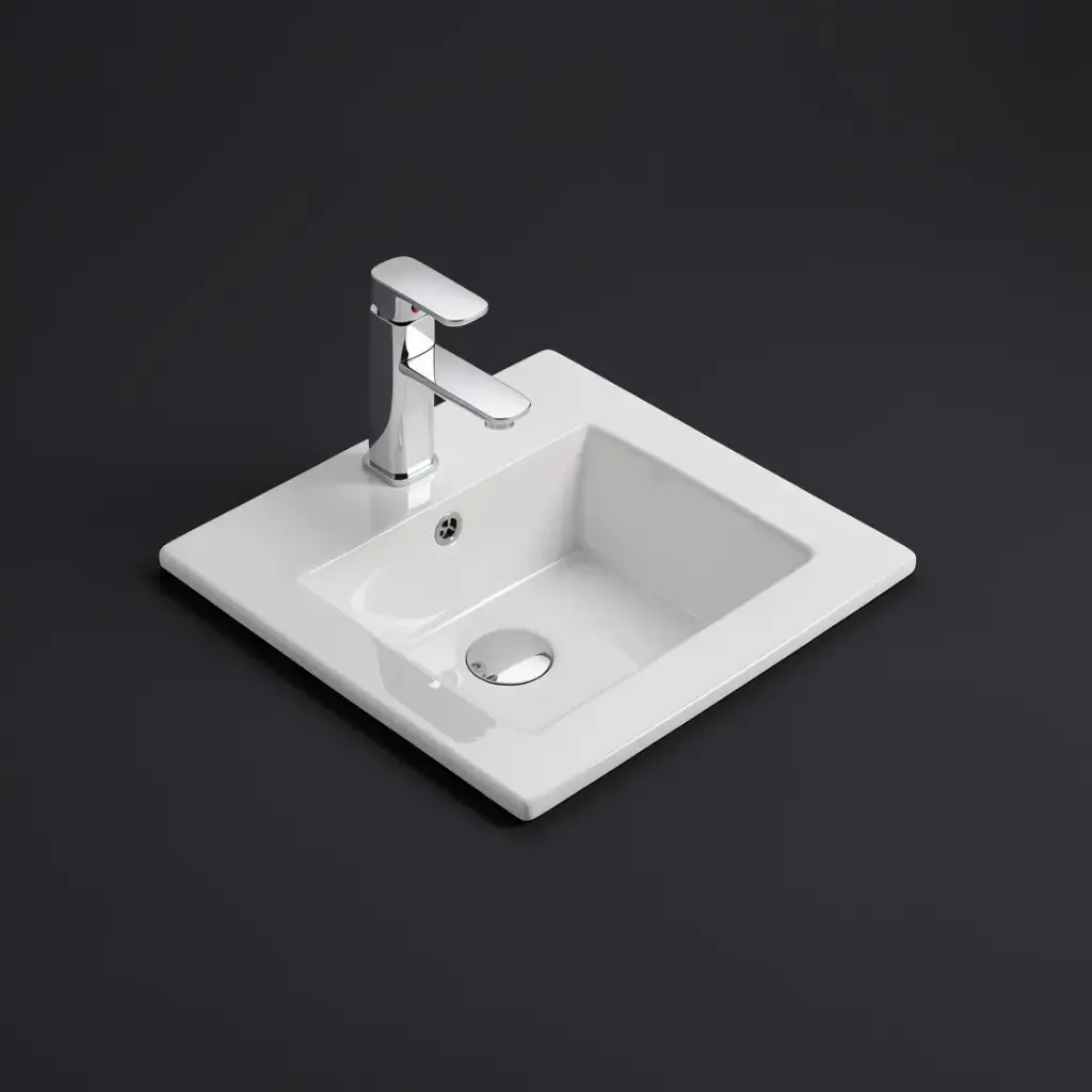 415*415*170mm Gloss White Crete Fine Ceramic Insert Basin Tap Hole Overflow,32mm Waste