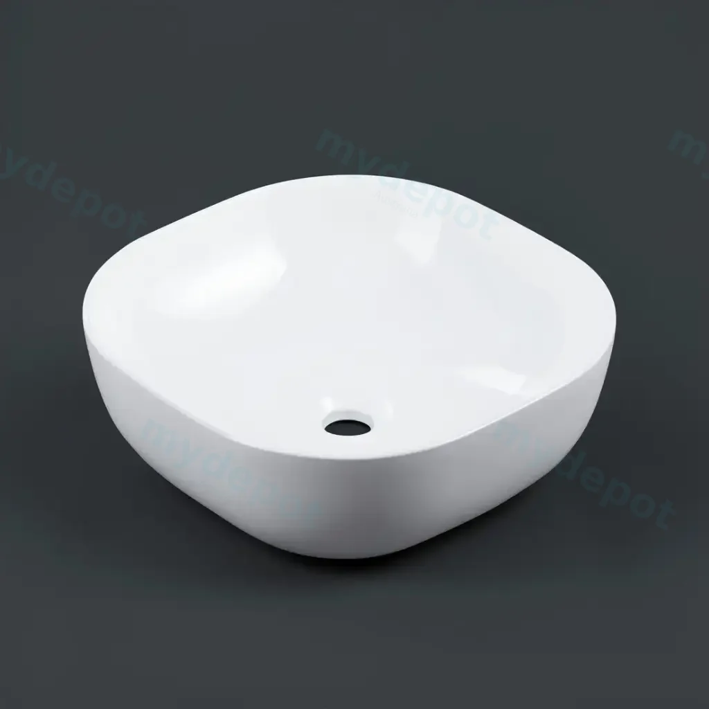 [90136/AC4242S] 420x420x145mm Square Gloss White Ceramic Above Counter Basin Non-overflow