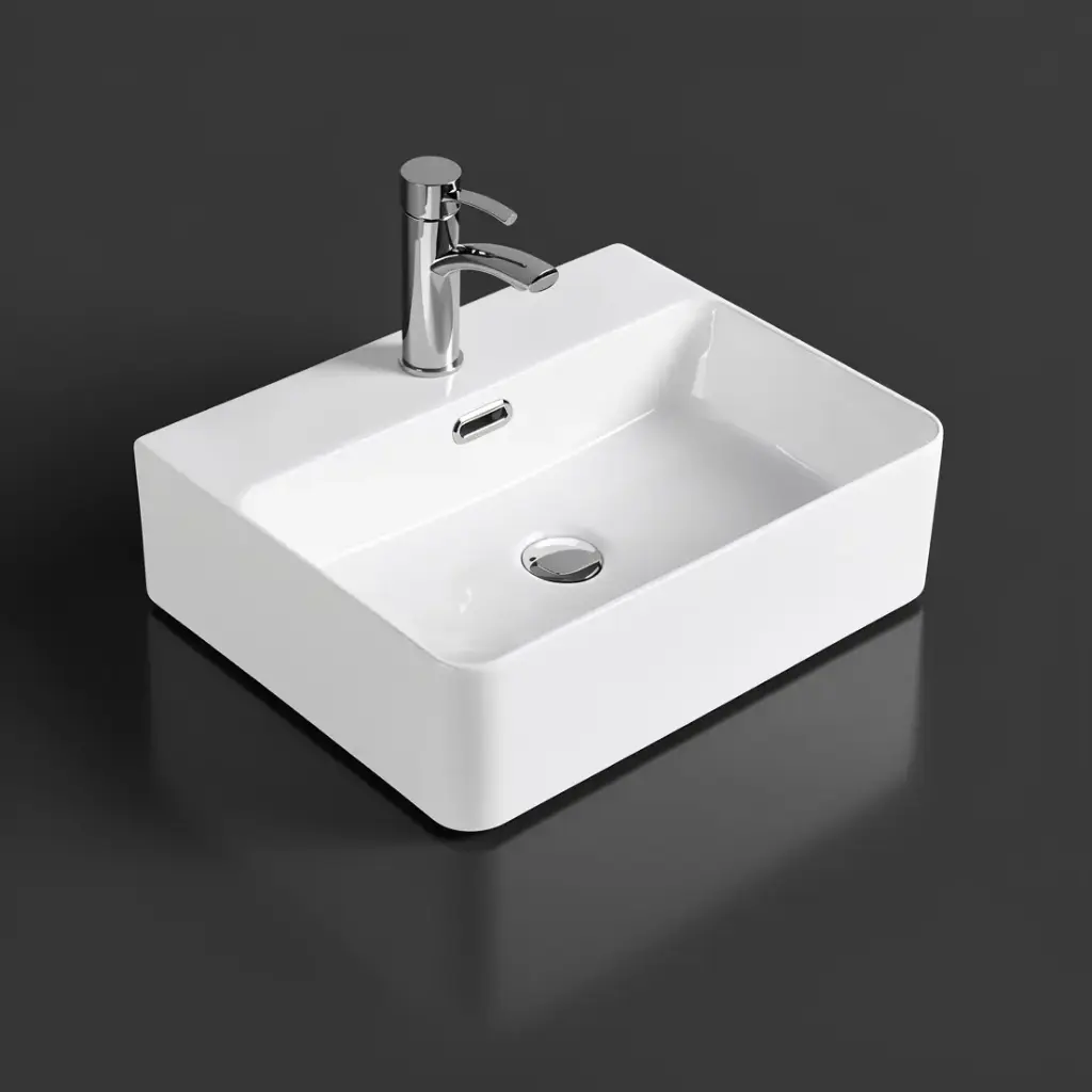 [55502] 427*417*125mm Gloss White Kliff Fine Ceramic Wall Hung/Above Counter BasinTap Hole, With Overflow,32mm Waste