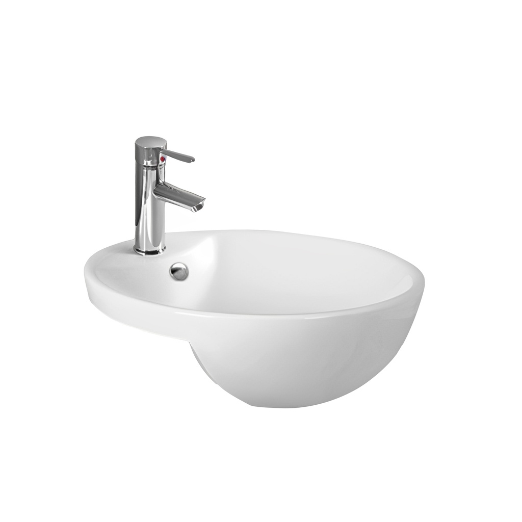 430*430*160mm Gloss White Orbi Fine Ceramic Semi Ress Basin Overflow,32mm Waste