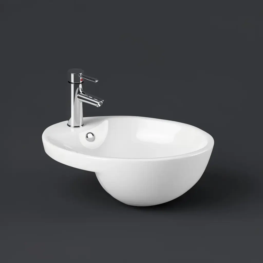 430*430*160mm Gloss White Orbi Fine Ceramic Semi Ress Basin Overflow,32mm Waste