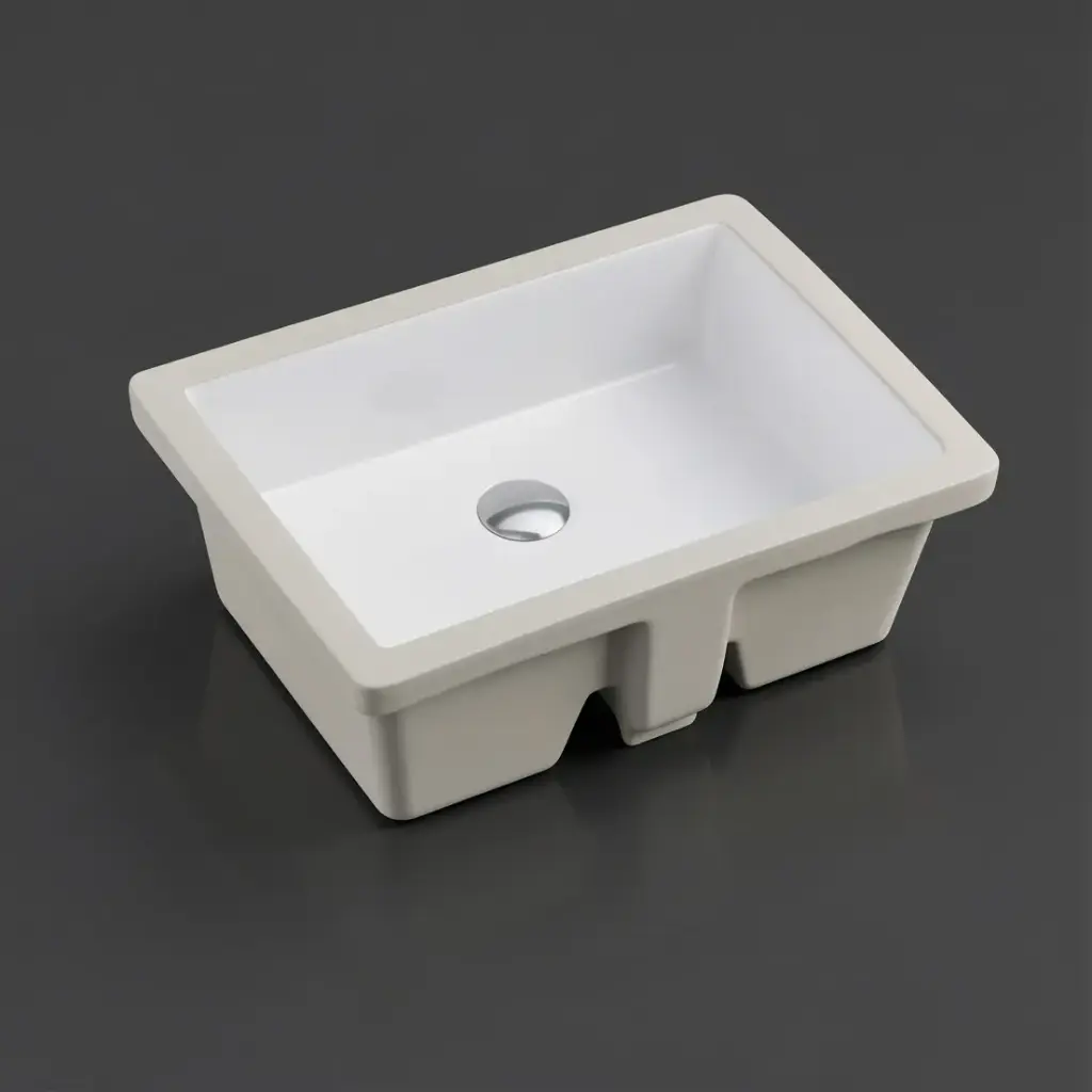 437*310*170mm Gloss White Crete Fine Ceramic Under Counter Basin With Overflow,32mm Waste