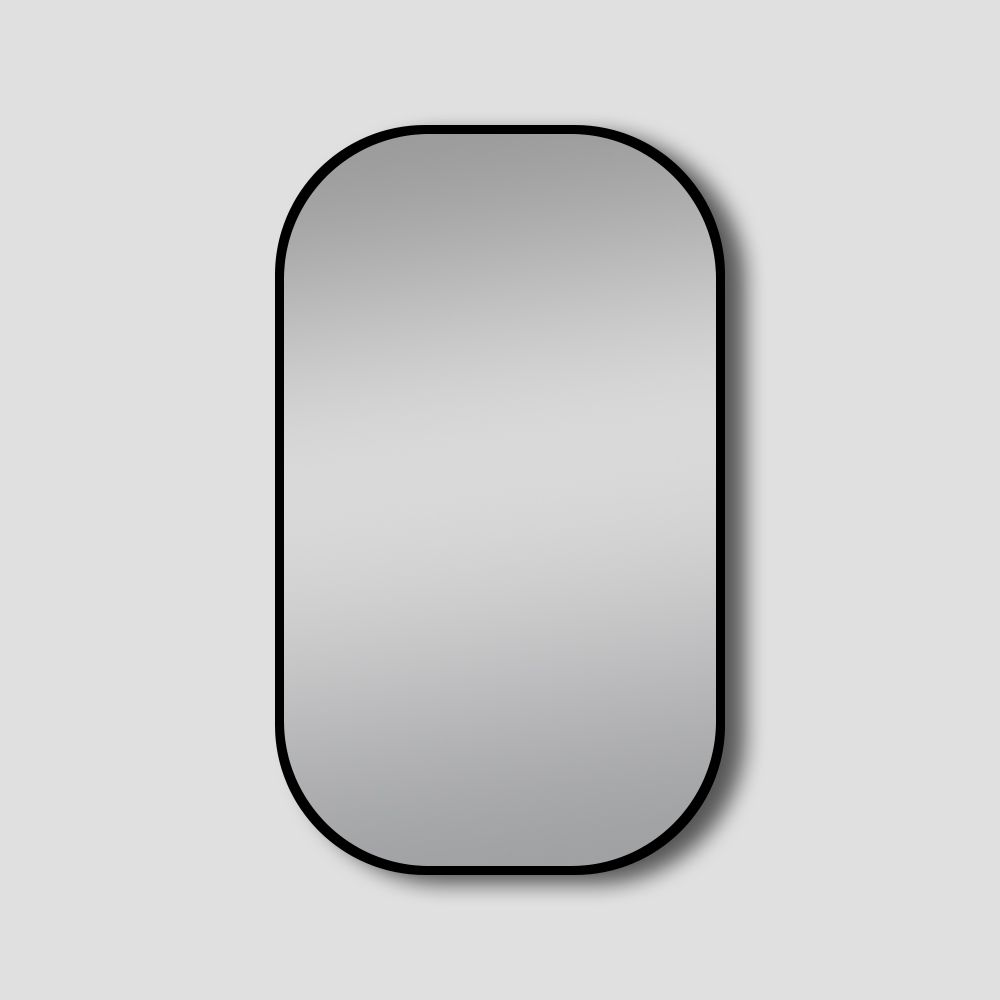 450*750mm Matte Black Rounded Rectangular Framed Mirror