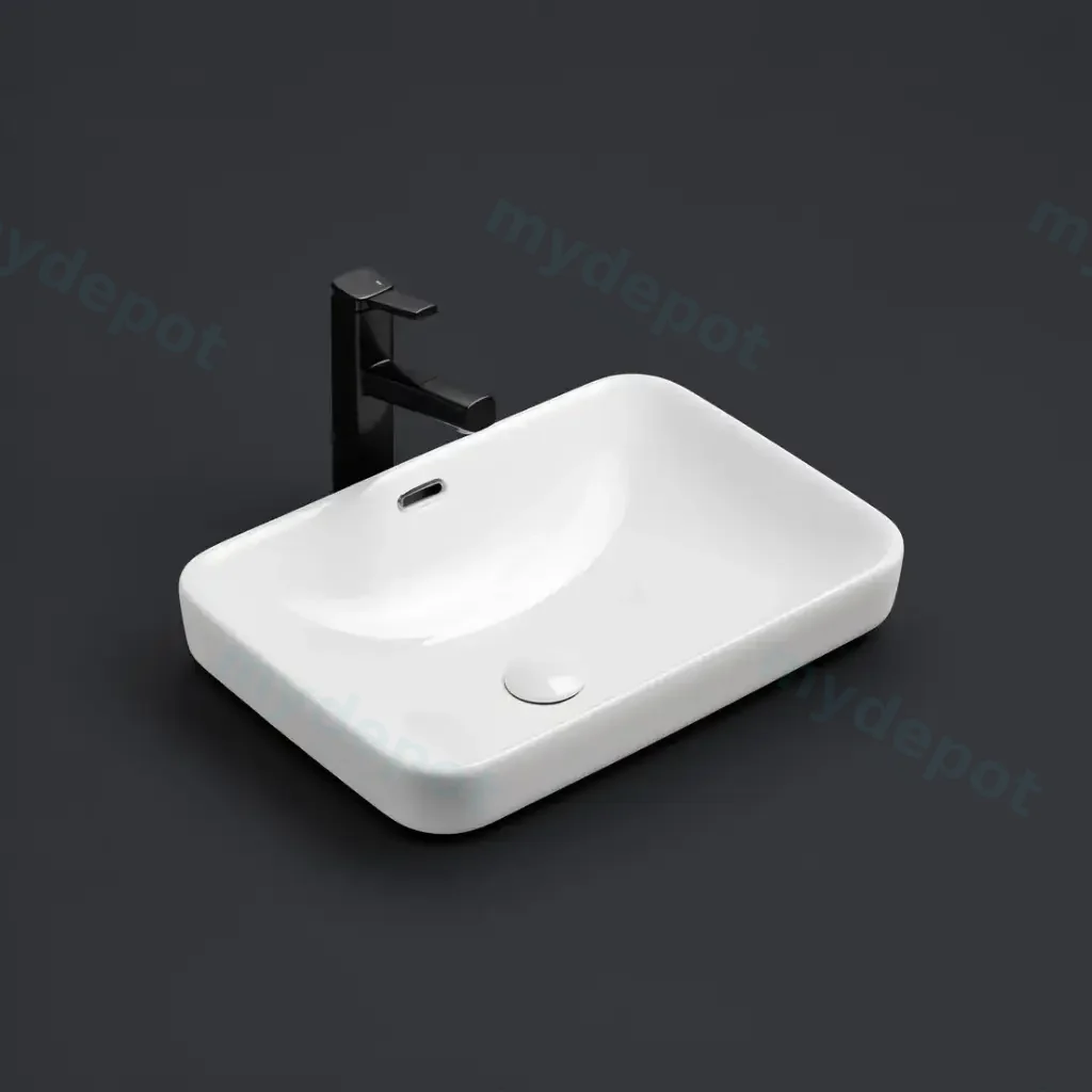 [55516] 455*334*170mm Gloss White Kliff Fine Ceramic Insert Basin Overflow,32mm Waste