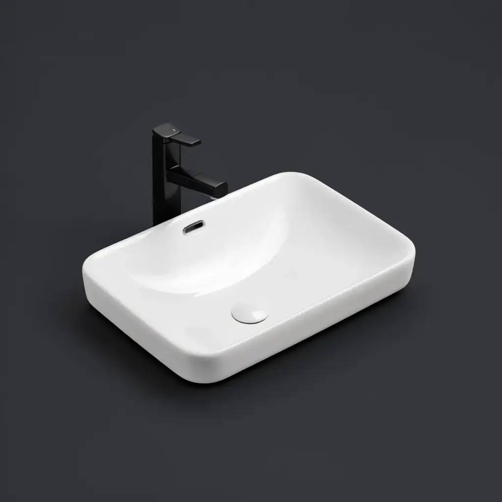 [55516] 455*334*170mm Gloss White Kliff Fine Ceramic Insert Basin Overflow,32mm Waste