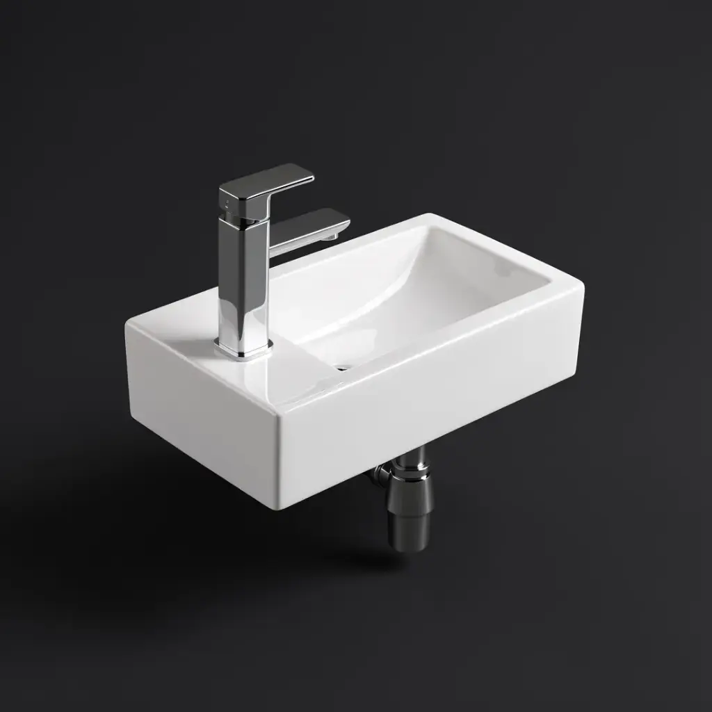 [55496] 457*255*120mm Gloss White Crete Fine Ceramic Wall Hung Mini Basin Left Tap Hole No Overflow,32mm Waste