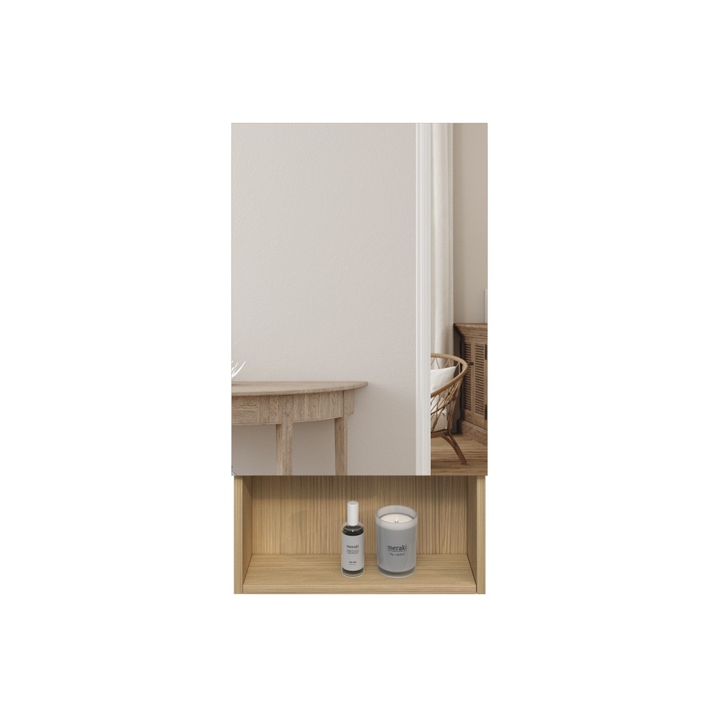 [94020/PJ-MC-L] 450mm Natural Oak Laminated Particle Board 1 Left Hinged Mirrored Door Mirror Cabinet