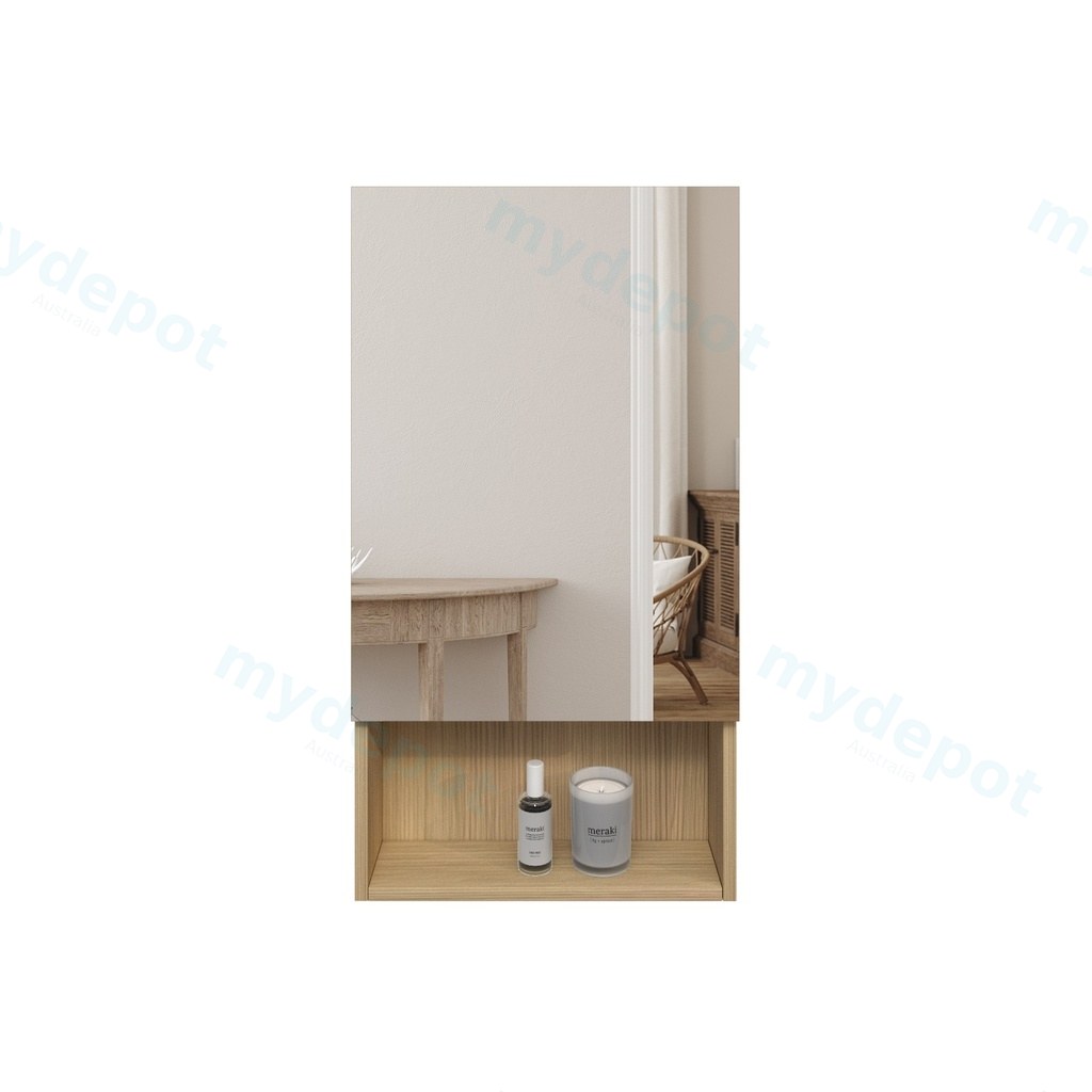[94021/PJ-MC-R] 450mm Natural Oak Laminated Particle Board 1 Right Hinged Mirrored Door Mirror Cabinet