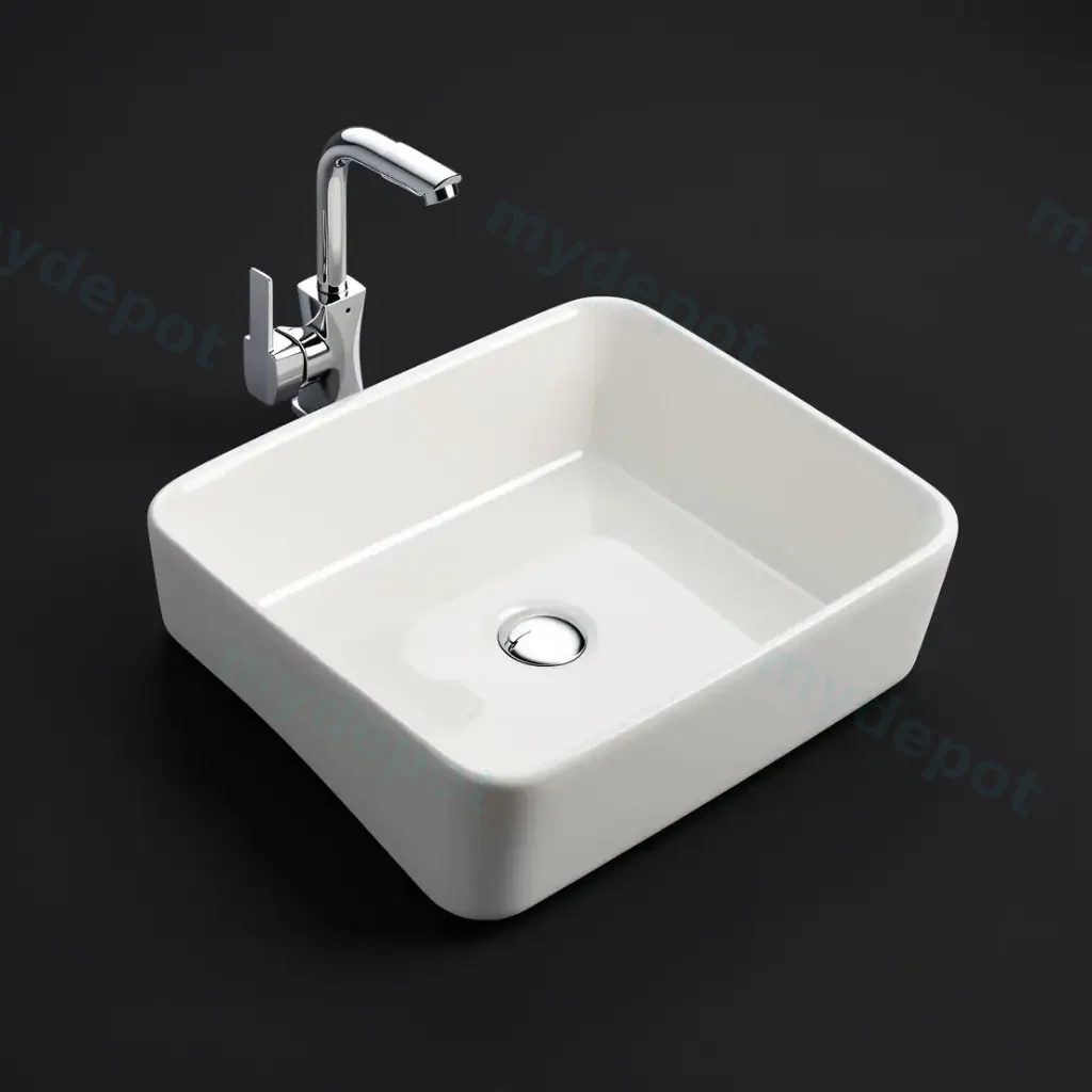 480*377*135mm Gloss White Kliff Fine Ceramic Semi Ress Basin Tap Hole No Overflow,32mm Waste