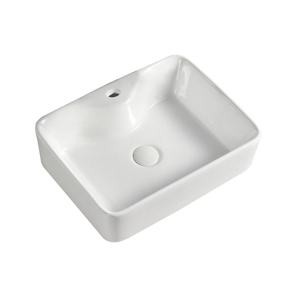 [90124/AC4838S-TH] 485*380*135mm Rectangle Gloss White Ceramic Above Counter Basin With Tap Hole Non-overflow