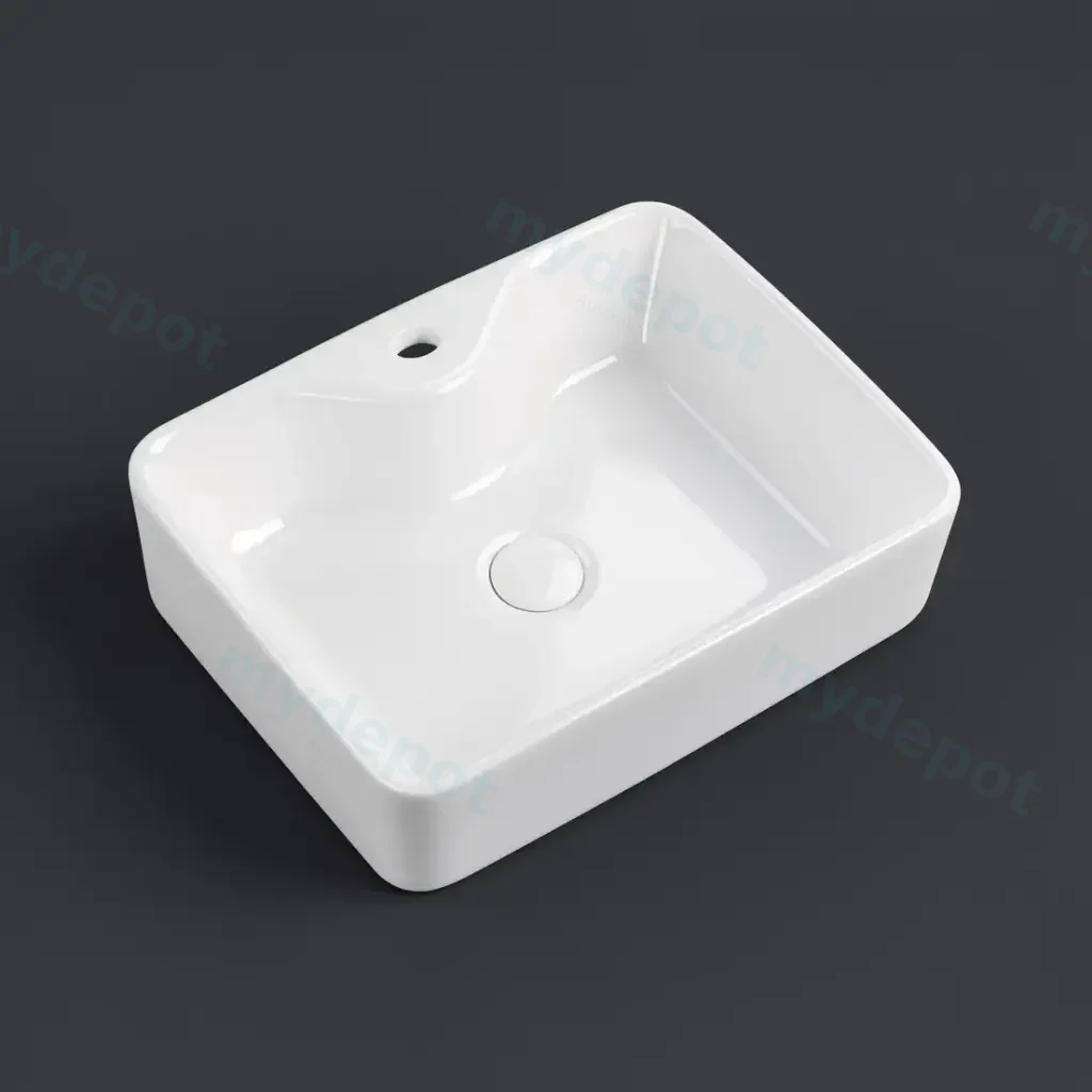 [90124/AC4838S-TH] 485x380x135mm Rectangle Gloss White Ceramic With 1 Tap Hole Above Counter Basin Non-overflow