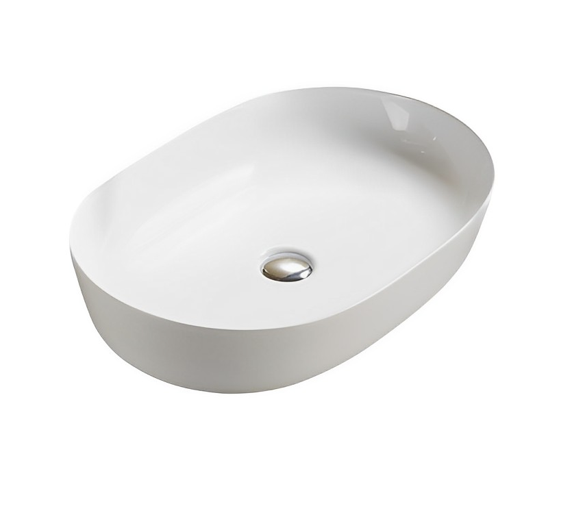 490*350*140mm Gloss White Ellips Fine Ceramic Above Counter Basins Non Overflow,32mm Waste