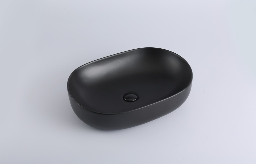 [55440] 490*350*140mm Matte Black Ellips Fine Ceramic Above Counter Basins Non Overflow,32mm Waste