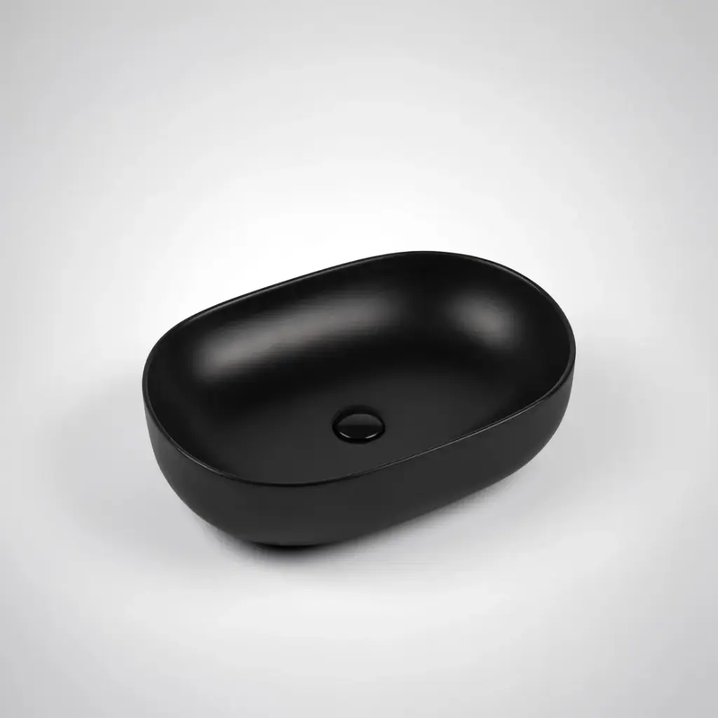 490*350*140mm Matte Black Ellips Fine Ceramic Above Counter Basins Non Overflow,32mm Waste