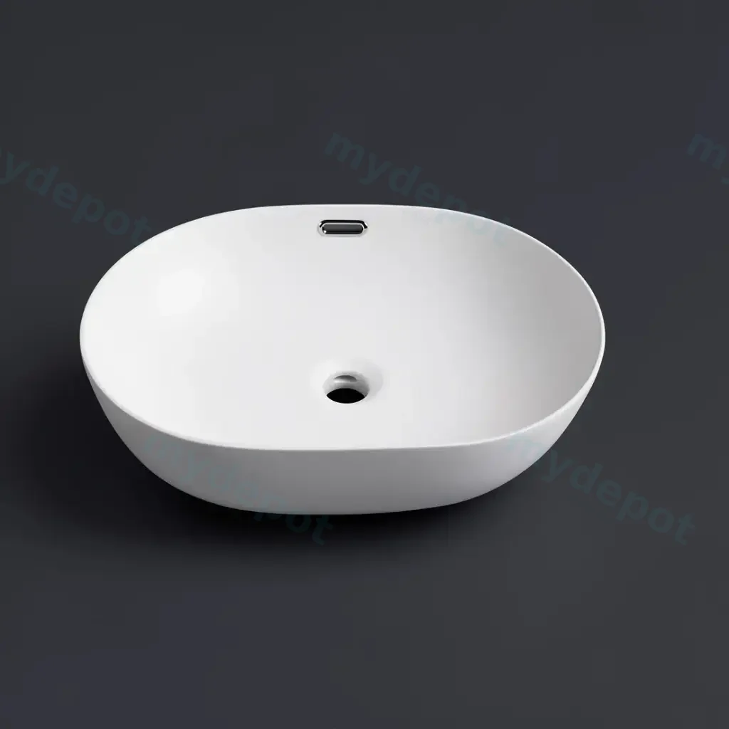 [55443] 490*350*140mm Matte White Ellips Fine Ceramic Above Counter Basins Overflow,32mm Waste