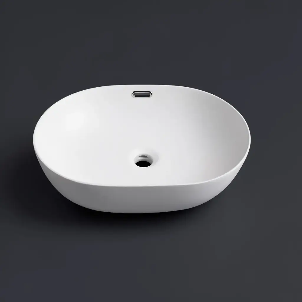 490*350*140mm Matte White Ellips Fine Ceramic Above Counter Basins Overflow,32mm Waste