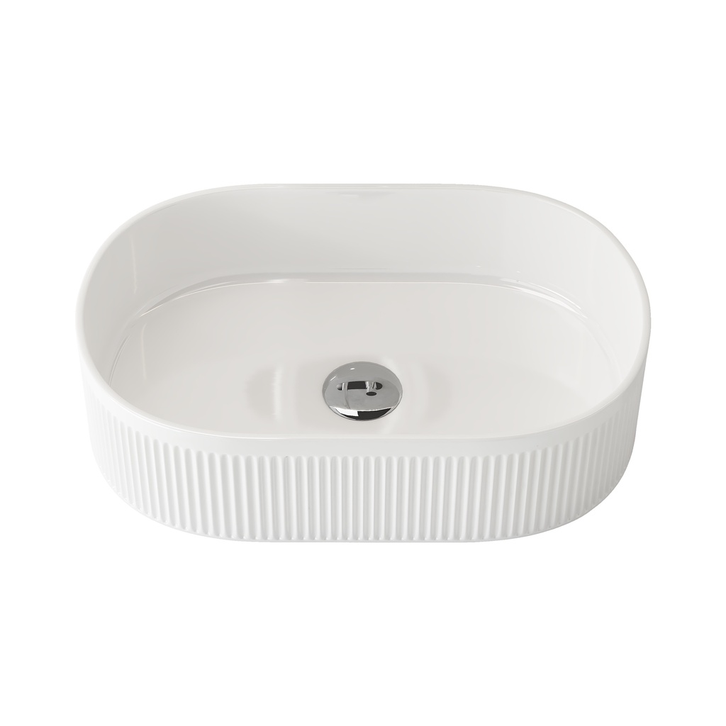 [90193/ACF490P] 490x310x130mm Pill Fluted Gloss White Ceramic Art Basin Above Counter Basin