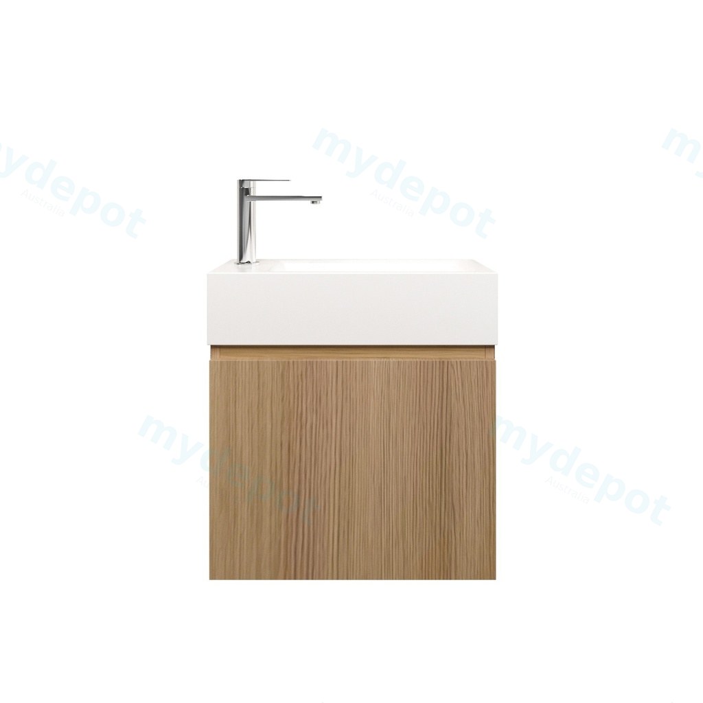 [94018/PJ-VA-L] 500mm Natural Oak Laminated Particle Board 1 Left Hinged Door Wall Hung Vanity Cabinet Only