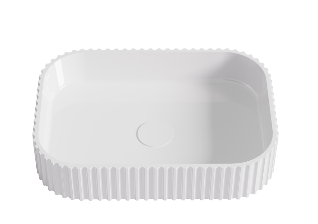 [55407] 500*350*120mm Gloss White Japserfluted Solid Surface Above Counter Basin 32mm Waste