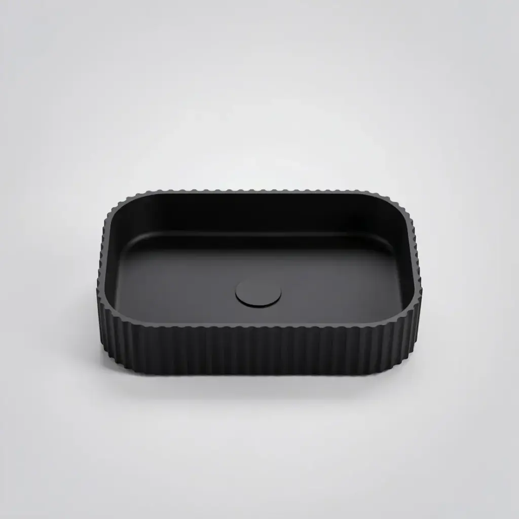 500*350*120mm Matt Black Japserfluted Solid Surface Above Counter Basin 32mm Waste