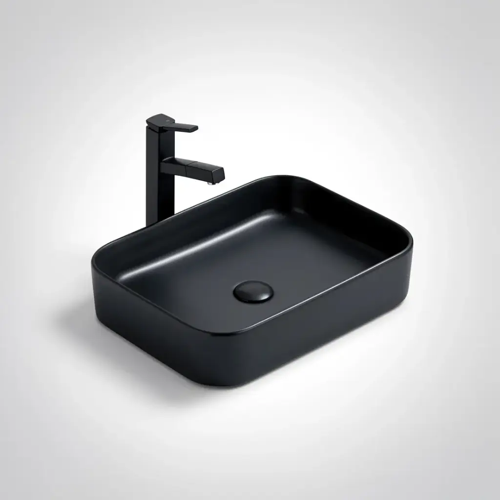 500*370*110mm Matte Black Kliff Fine Ceramic Above Counter Basin No Overflow,32mm Waste
