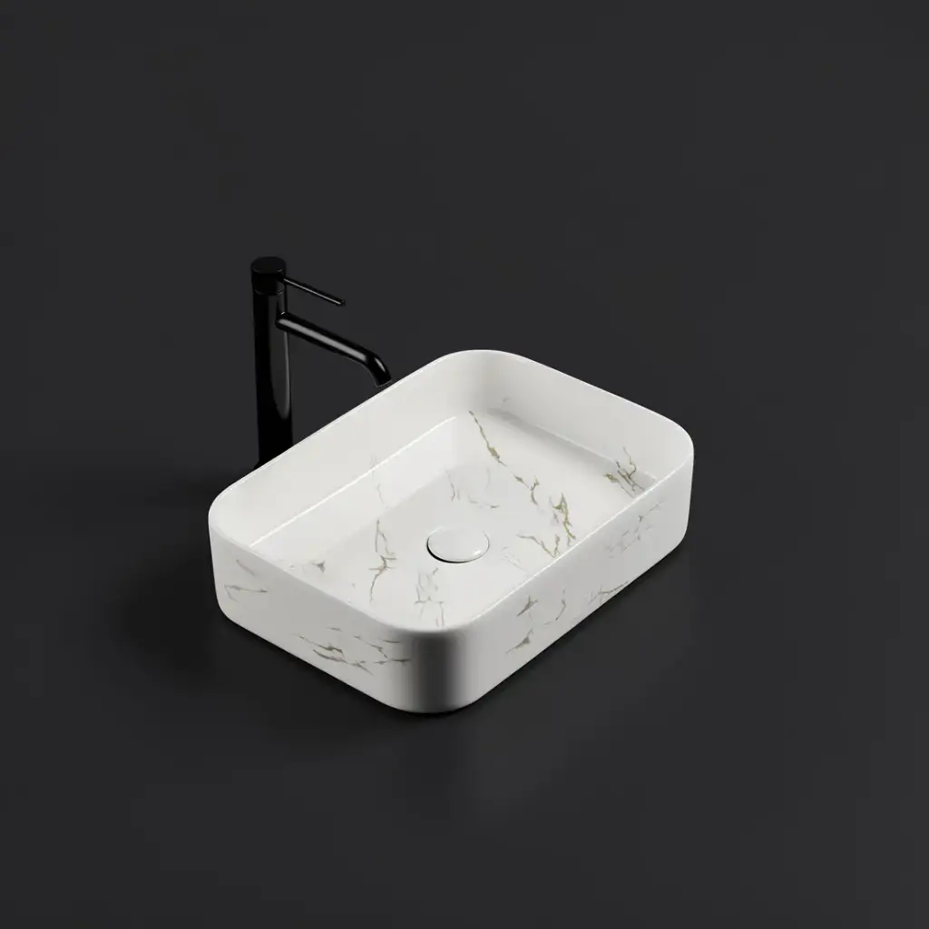 500*370*110mm Matte Marble White Kliff Fine Ceramic Above Counter Basin No Overflow,32mm Waste