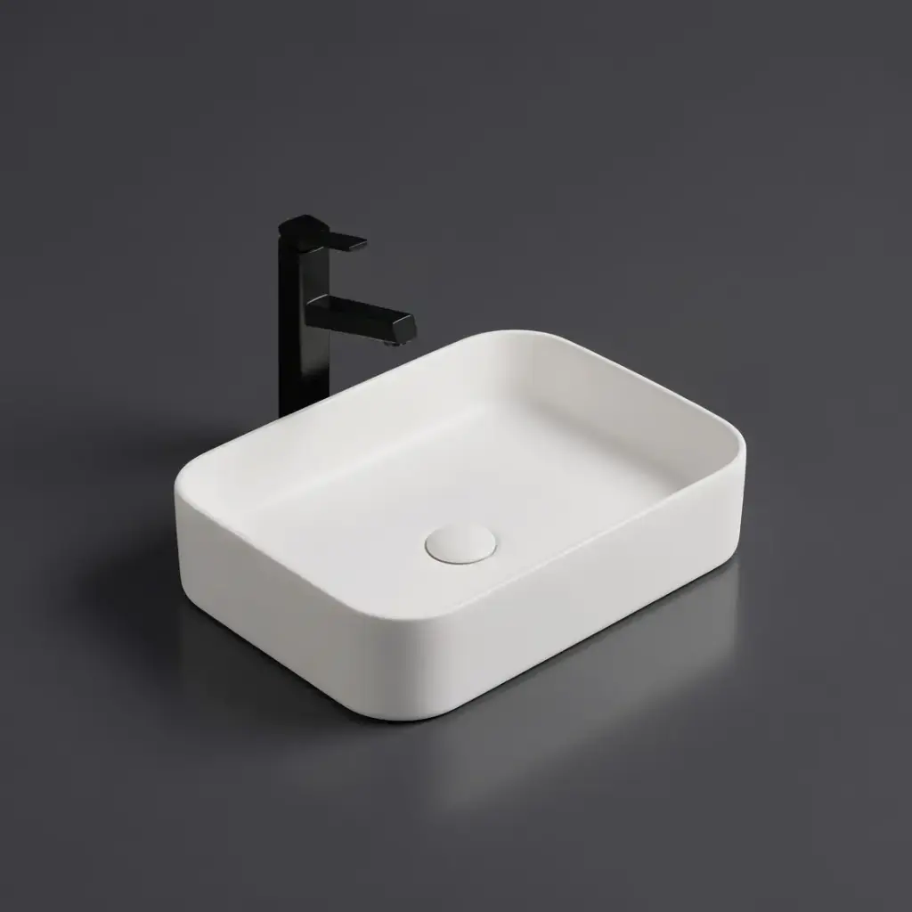 [55454] 500*370*110mm Matte White Kliff Fine Ceramic Above Counter Basin No Overflow,32mm Waste