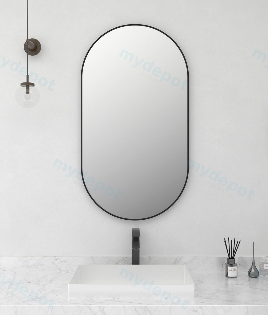[50230] 500*900*27mm Matt Black Aluminum Framed Oval Mirror