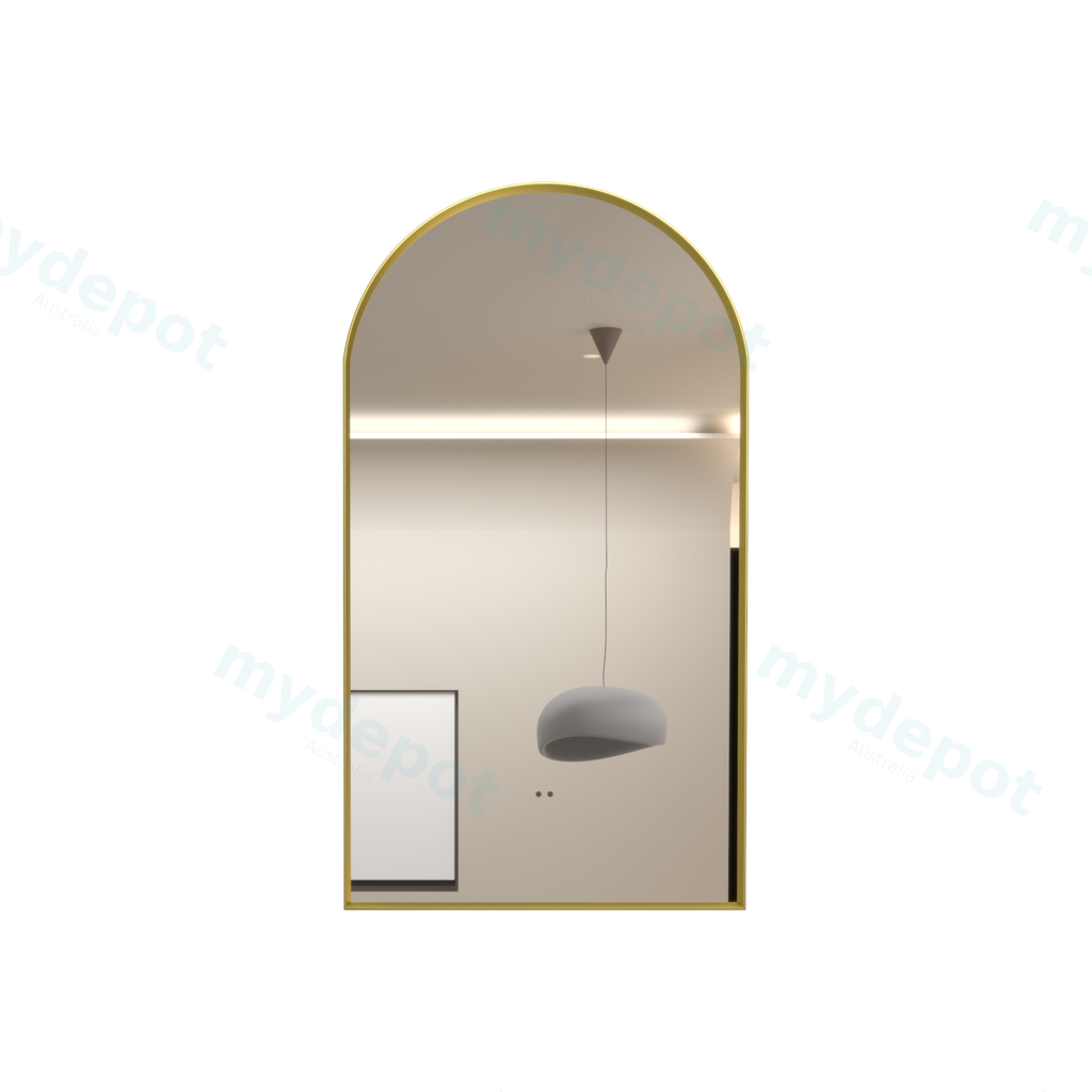 [86136/ARF5090BM-BG] 500x900mm Brushed Gold Framed Arch 3 Color Backlit LED Mirror With Touchless Sensor Switch
