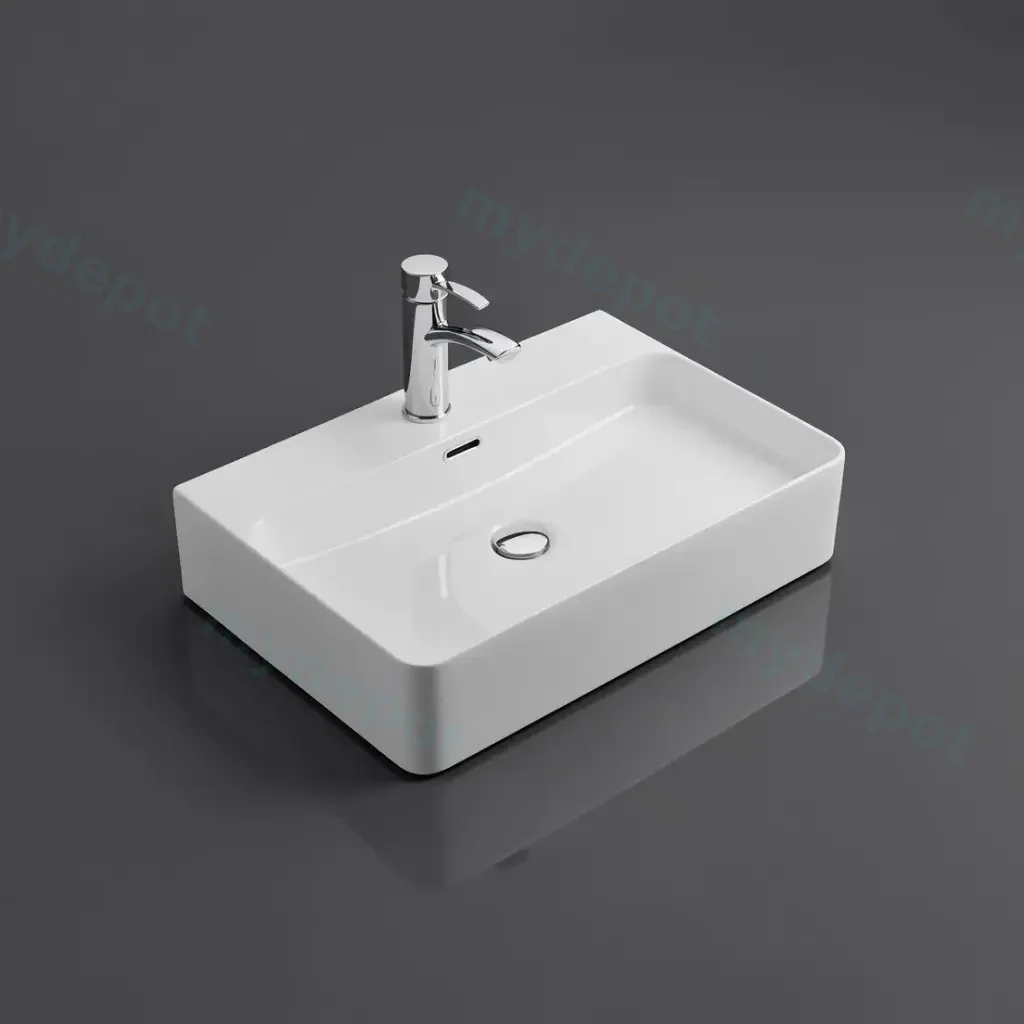 [55504] 515*425*135mm Gloss White Kliff Fine Ceramic Wall Hung/Above Counter Basin Tap Hole With Overflow,32mm Waste