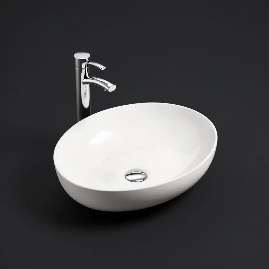 520*395*130mm Gloss White Carey Fine Ceramic Above Counter Basin No Overflow,32mm Waste