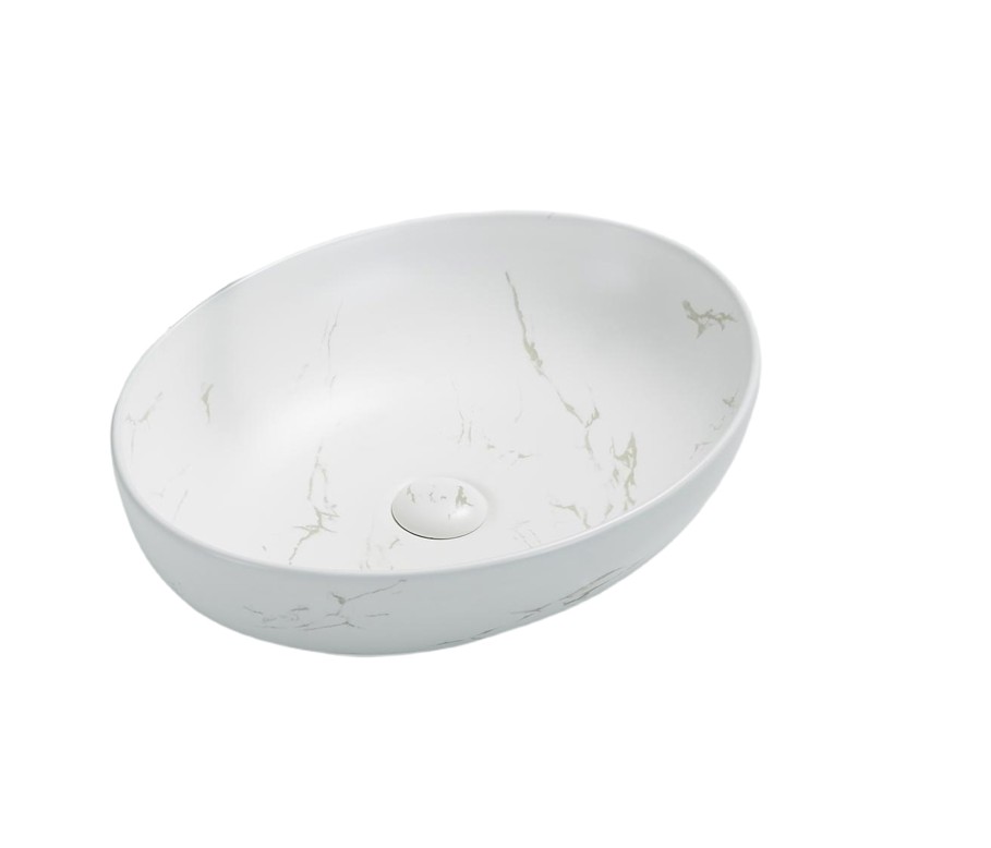 520*395*130mm Matt Carrara White Carey Fine Ceramic Above Counter Basin No Overflow,32mm Waste