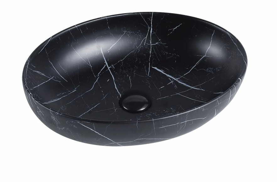 520*395*130mm Matt Marble Black Carey Fine Ceramic Above Counter Basin No Overflow,32mm Waste