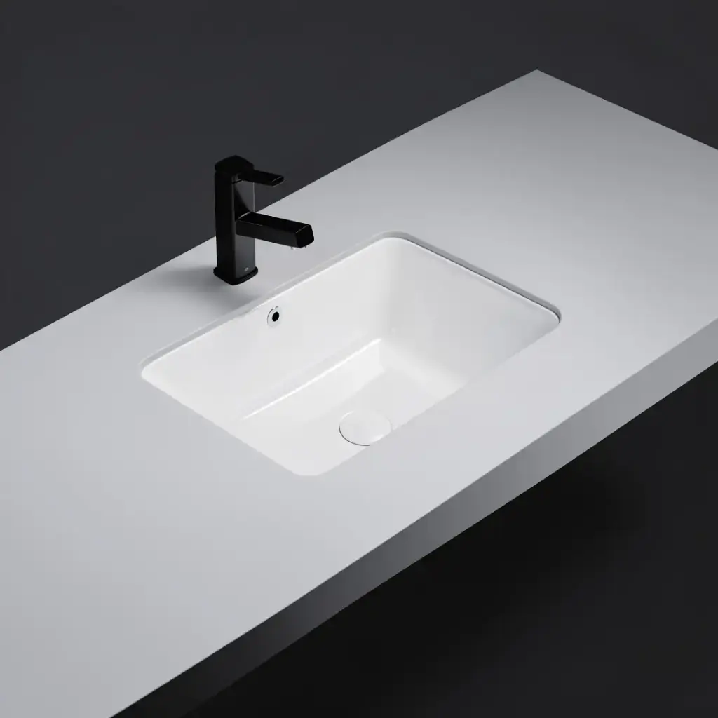 [55511] 525*345*185mm Gloss WhitCrete Fine Ceramic Under Counter BasinWith Overflow,32mm Waste